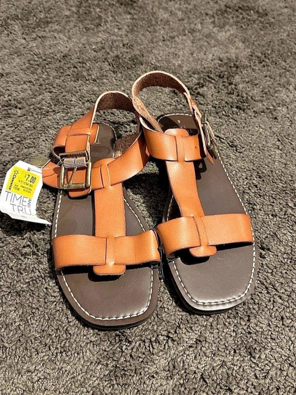 Time and Tru Women's T-Strap Sandal Brown Strappy Sandals